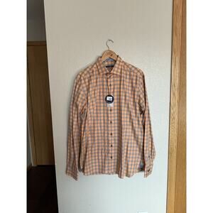 Hammer Made Quest Checked Plaid Button Down Shirt 42/ 16.5 Orange Blue